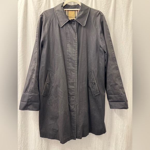 BURBERRY Vintage Classic Black Women's Car Coat Nova Check Size 8R Faded Fabric - Picture 3 of 16